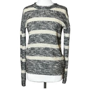 Forever 21 Shaker Knit Roll Collar Chunky Blue  Marled Yarn Rugby Stripe Sweater